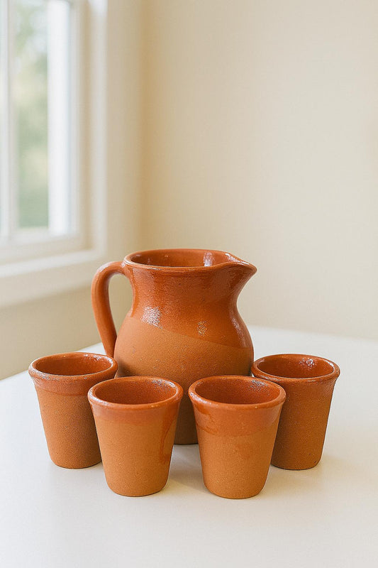 Traditional Terracotta carafe with 4 cups set